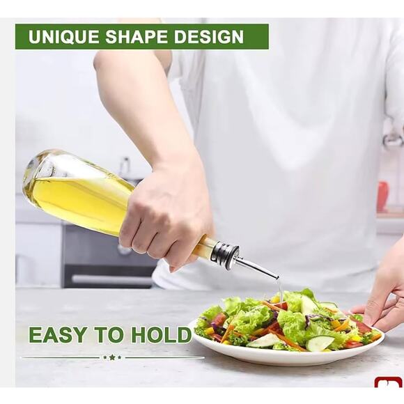 2-Pack Oil & Vinegar Dispenser Set 500ml Glass Bottles w/ Metal Pourer & Labels - Picture 6 of 7